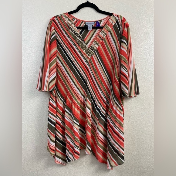 Catherines Studded V-Neck Short Sleeve Stripe Summer Lightweight Top plus 3X P - Picture 1 of 13